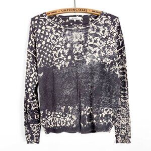 Sandwich Womens Sweater Grey Cream Pattern Wool Silk Cotton Medium